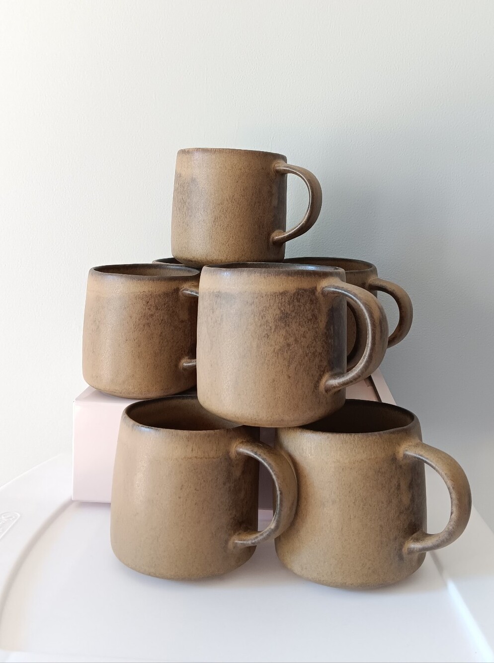 West Elm Kanto Stoneware Handled Coffee Tea Mugs Set of 8 Brown Grey Cardamom - Picture 12 of 13